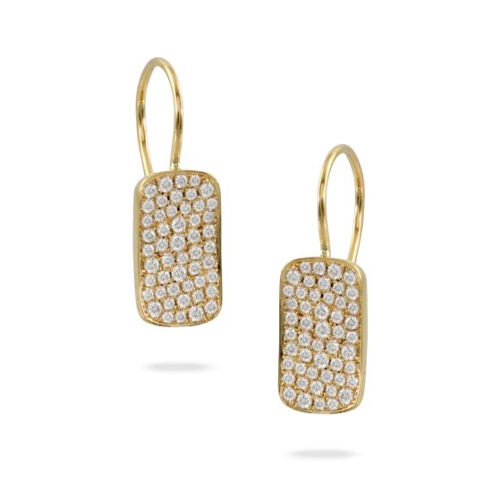 18Kt Yellow Gold Rectangular Shape Diamond Pave Drop Earrings
