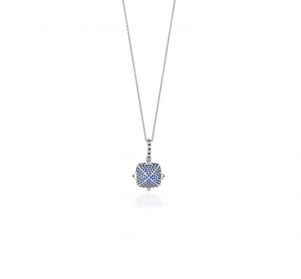 18K White Gold Goshwara Sapphire and Diamond Sugarloaf Pendant and Chain