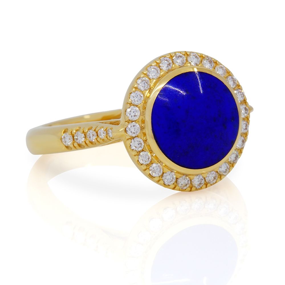 Andre steder værst en sælger 14k Yellow Gold Kabana Cabachon Lapis Lazuli and Diamond Ring