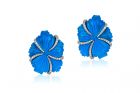 18K White Gold Goshwara Innate Carved Turquoise and Diamond Flower Earrings