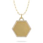 18Kt Yellow Gold Satin Finish Hexagonal Diamond Disk With Paperclip Chain