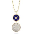 18Kt Yellow Gold LApis and Diamond Double Disk Pendant and Chain