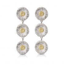 Sterling Silver And 18K Yellow Gold Overlay Buccellati Triple Drop Daisy Blossom Earrings