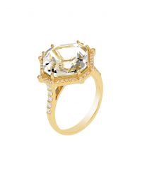 18K Yellow Gold Goshwara Rock Crystal Quartz and Diamond Gossip Ring