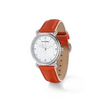 Judith Ripka Sterling Silver Vienna Watch With Mother Of Pearl Diamond Dial And Orange Strap