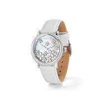 Judith Ripka Sterling Silver Jardin Watch With Mother Pearl Dial And White Strap